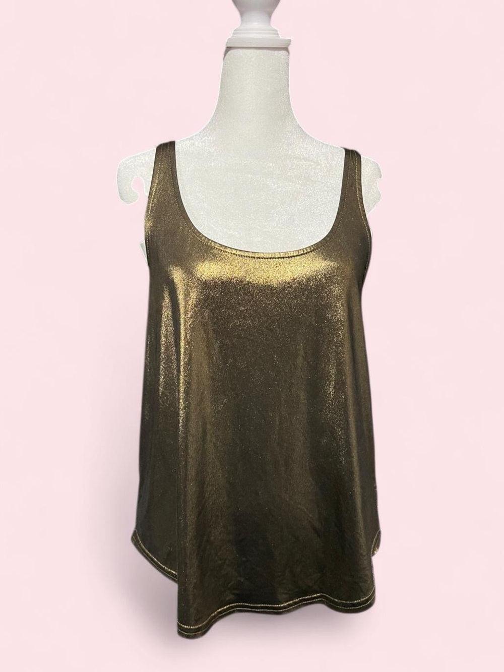 Small Metallic Gold Scoop Neck Women's Tank Top